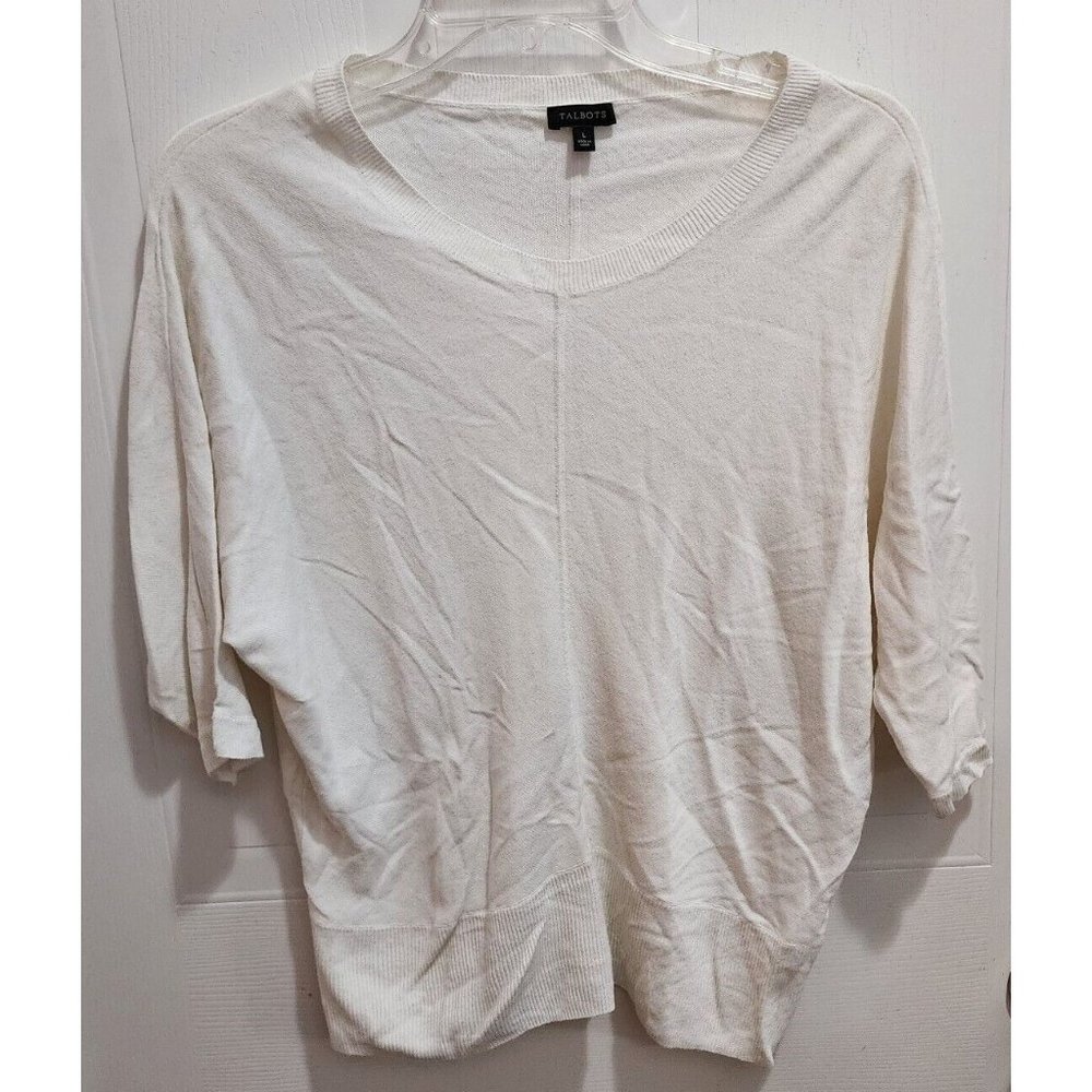 Talbots Women's Dolman 3/4 Sleeve Knit Top Blouse Linen Blend White Size Large